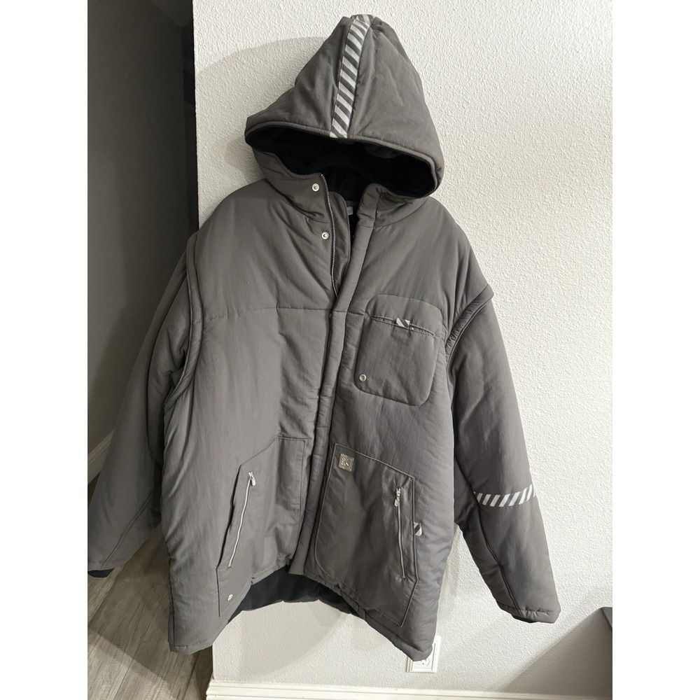 Nike Air Jordan Jacket Gray Fleece Lined Heavy Parka Jacket Convertible XXL VTG